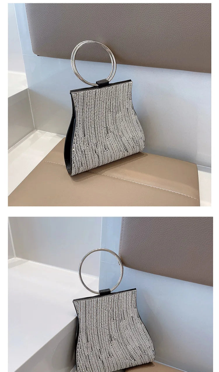 Fashionable Diamond Set Pearl Handbag, Banquet Single Shoulder Water Diamond Circular Cross Women's Handbag