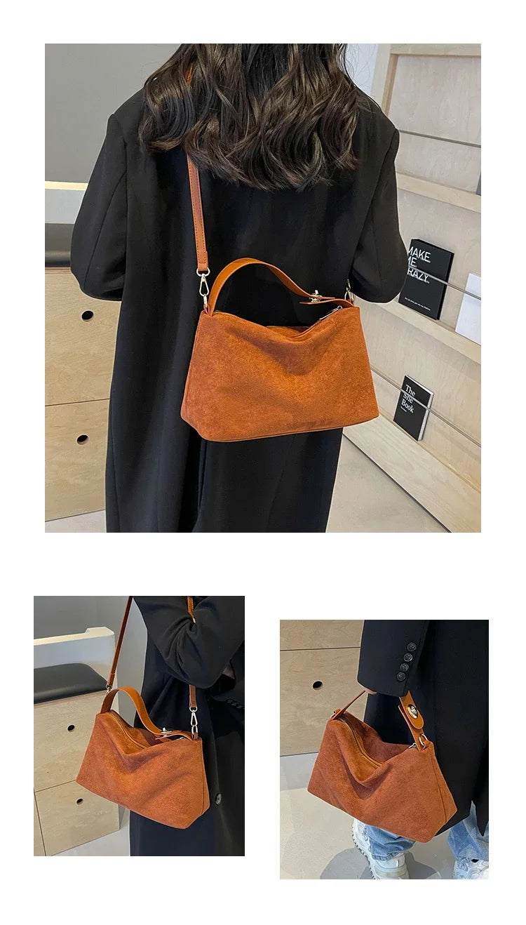 Retro Bag for Women's Textured Frosted Shoulder Bag with Large Capacity Crossbody Commuting Tote Bag