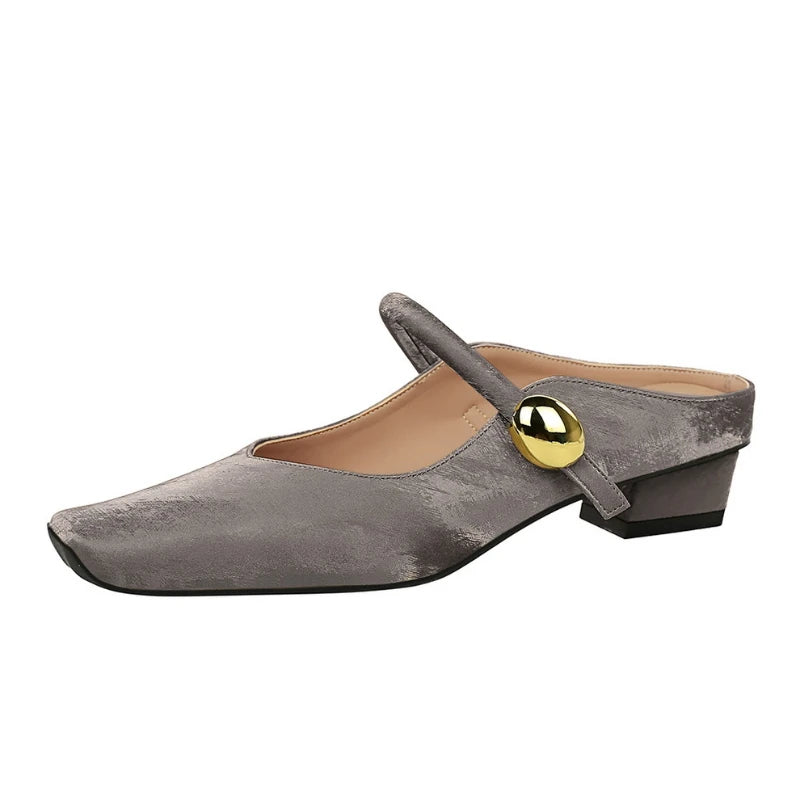 European Style Light-Mouthed Half-Slippers Women Wearing Thick Heels And Square-Toe Mary Jane Shoes One-Strap