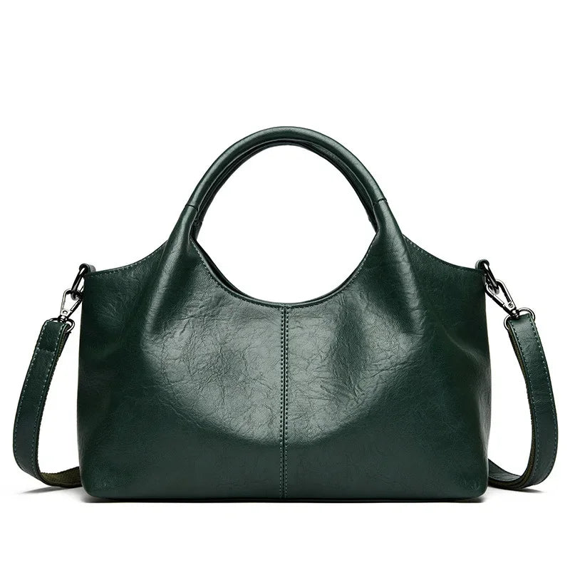 Fashionable Pure Color Basket Handbag Women's Commuter Bag Soft PU Leather Vintage Style Single Shoulder Bag with Internal Zipper
