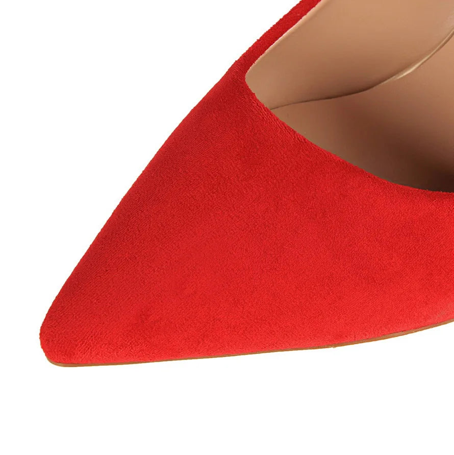 Summer Women 8.5cm High Heels Pumps Elegant Sweet Lady Wedding Block Square Middle Heels Flock Suede Nightclub Shoes