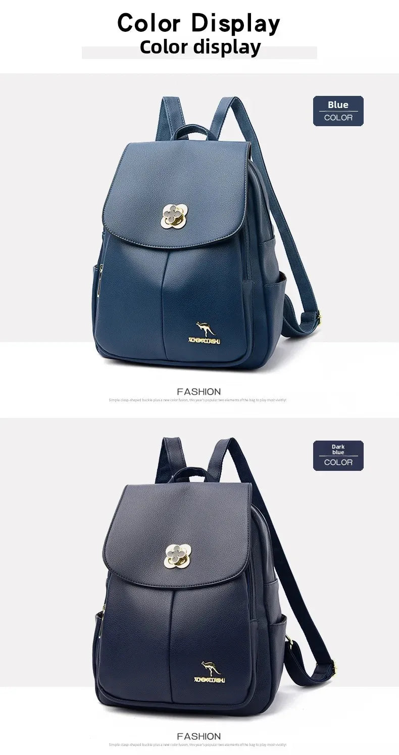 Soft Leather Dual-Shoulder Bag Student Backpack Travel Versatile Women's Bag