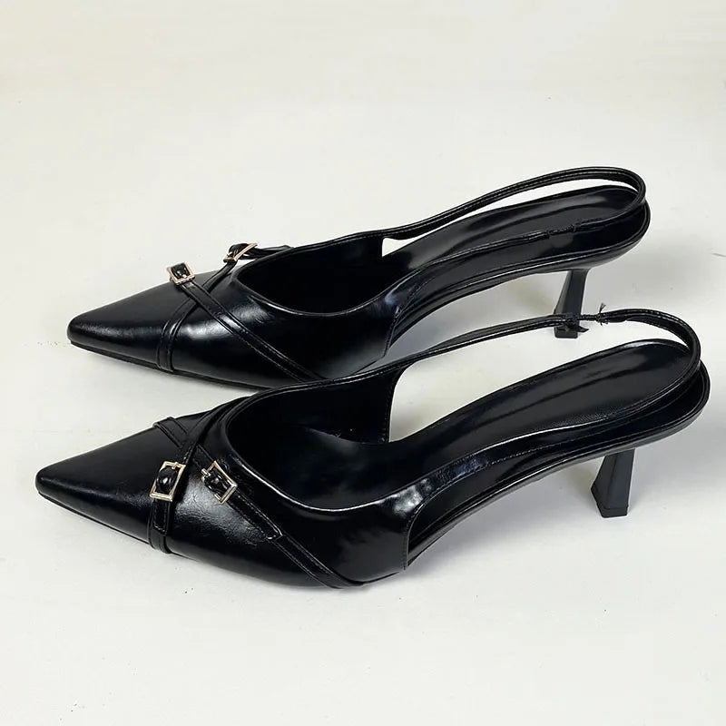 Elegant Women Thin Heels Pumps Shoes Female Slides Fashion Pointed Toe Ladies High Heels Sandals Shoes Natalia Home Fashion black-39 Natalia Home Fashion