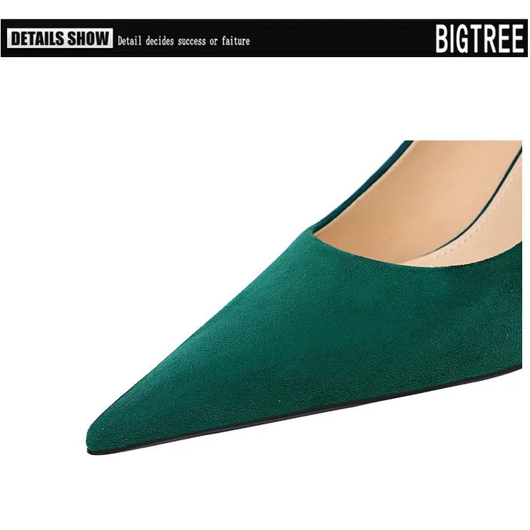 Suede Black Women Pumps High Heels Pointed Toe Women Heels 7Cm Ladies Shoes Office Shoes