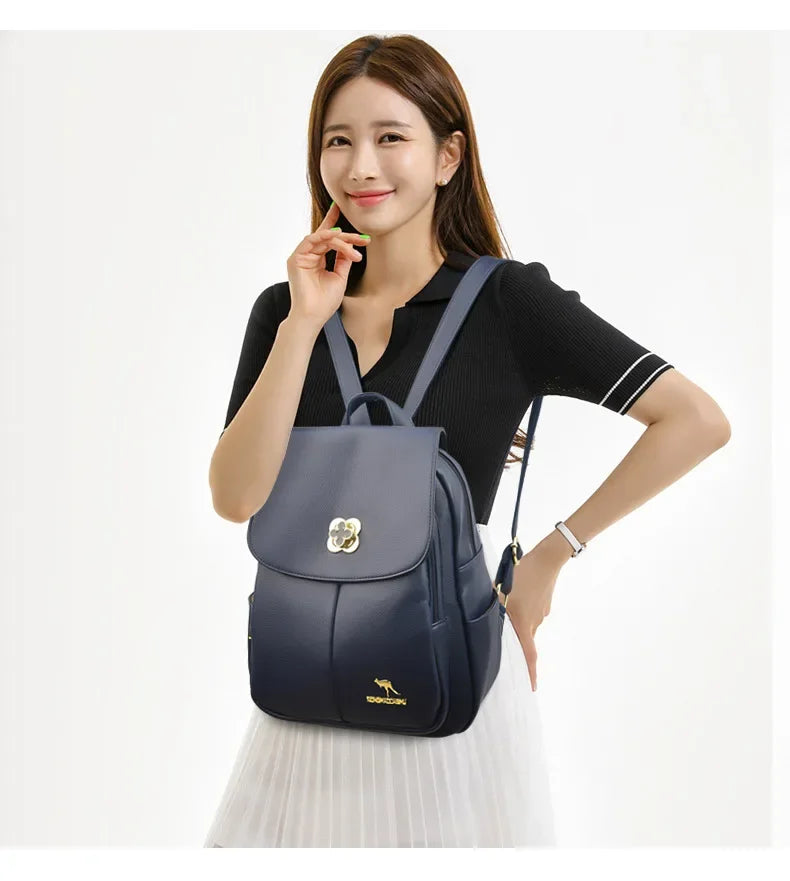 Soft Leather Dual-Shoulder Bag Student Backpack Travel Versatile Women's Bag