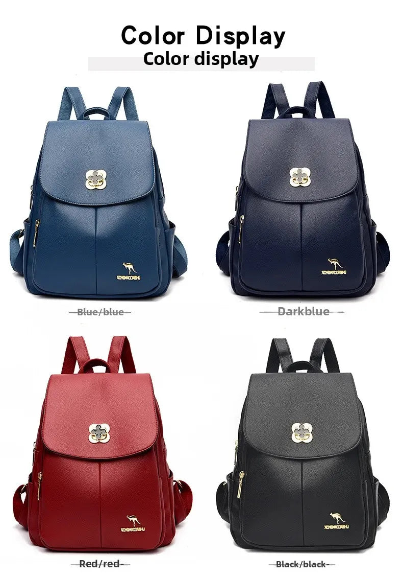 Soft Leather Dual-Shoulder Bag Student Backpack Travel Versatile Women's Bag