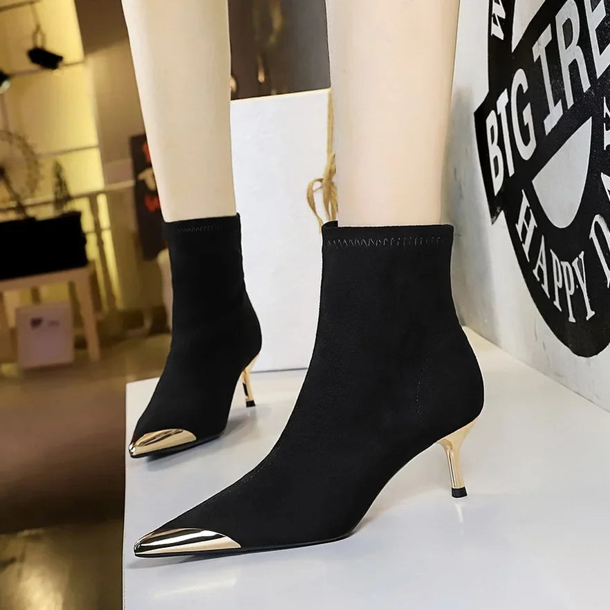 High Heels Women Ankle Boots Sexy Pointed Toe Leather Shoes Women Party Boots Dress Chelsea Boots