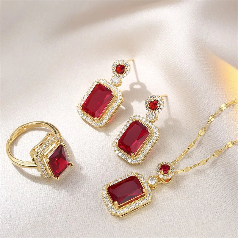 Women's Fashion Cubic Zirconia Necklace Earrings Ring Jewelry Set Girls Anniversary Wedding Valentine's Day Perfect Gift Natalia Home Fashion Natalia Home Fashion