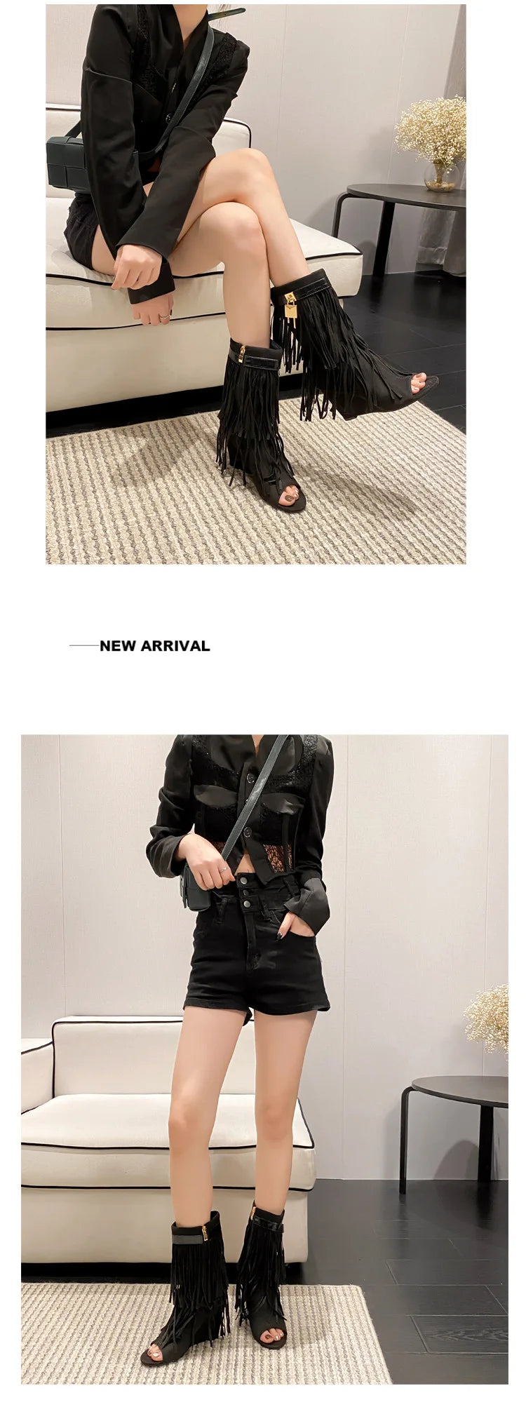 Designer Fringe Wedges Boot Sandals Woman High Heels Open Toe Party Prom Shoes Sexy Zipper Female Pumps Women Boots