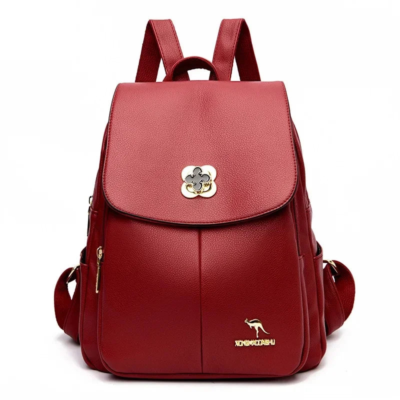 Soft Leather Dual-Shoulder Bag Student Backpack Travel Versatile Women's Bag