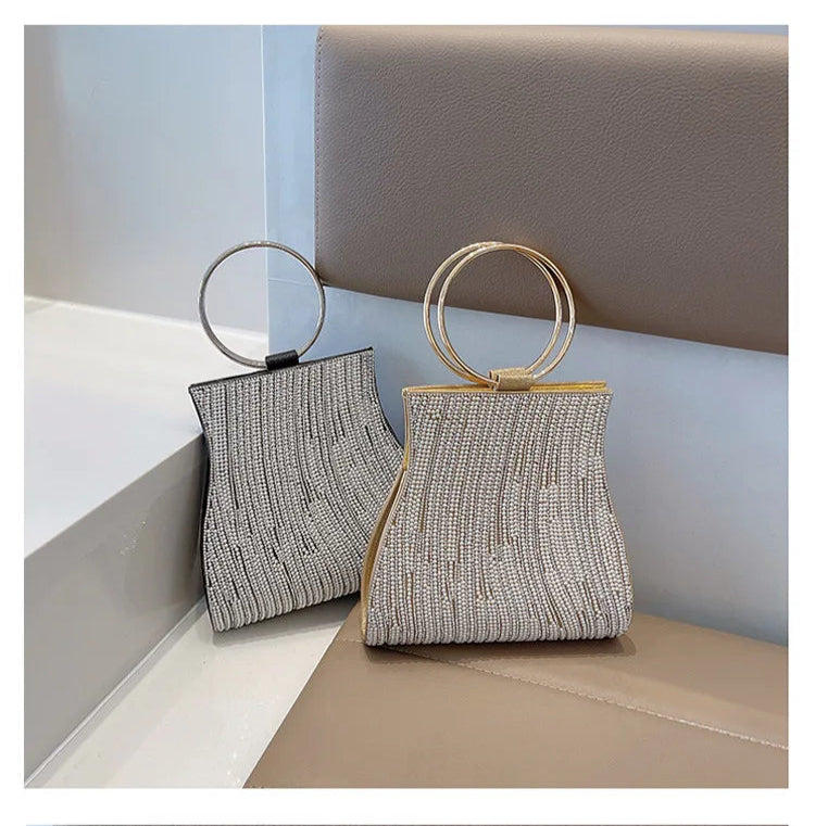 Fashionable Diamond Set Pearl Handbag, Banquet Single Shoulder Water Diamond Circular Cross Women's Handbag