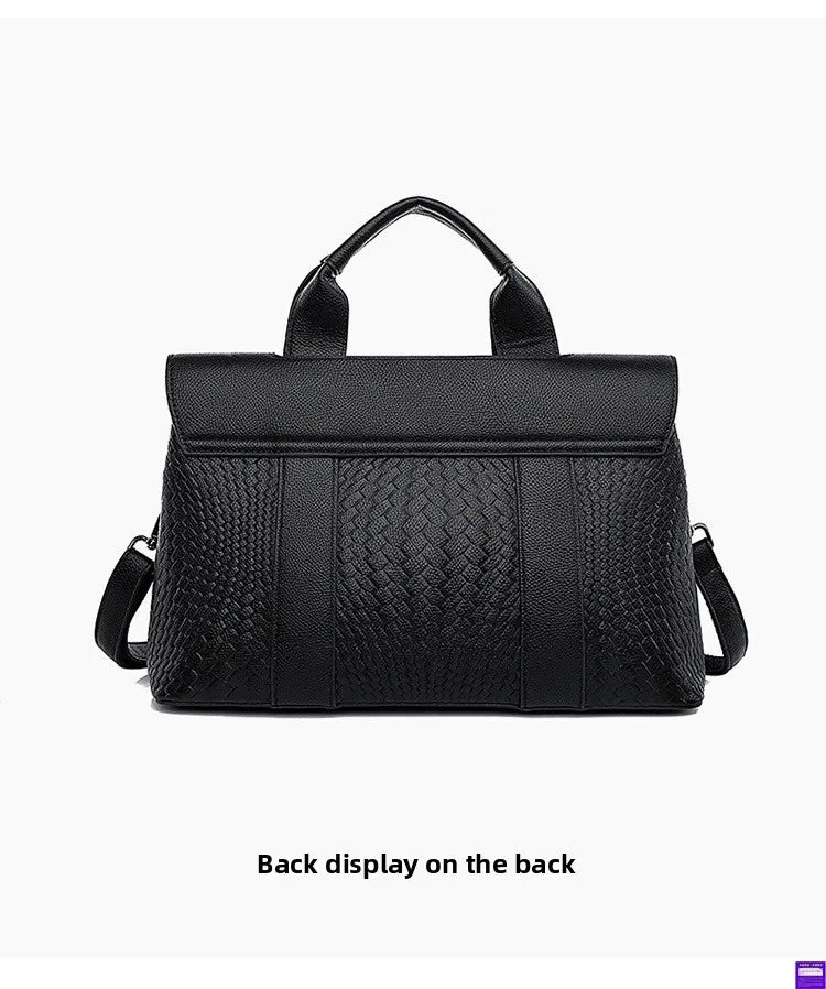 Large Capacity Ladies Handbag Fashion Woven Pattern Shoulder Bag Vintage Style Polyester Lining Soft PU Leather Material Commuter Bag