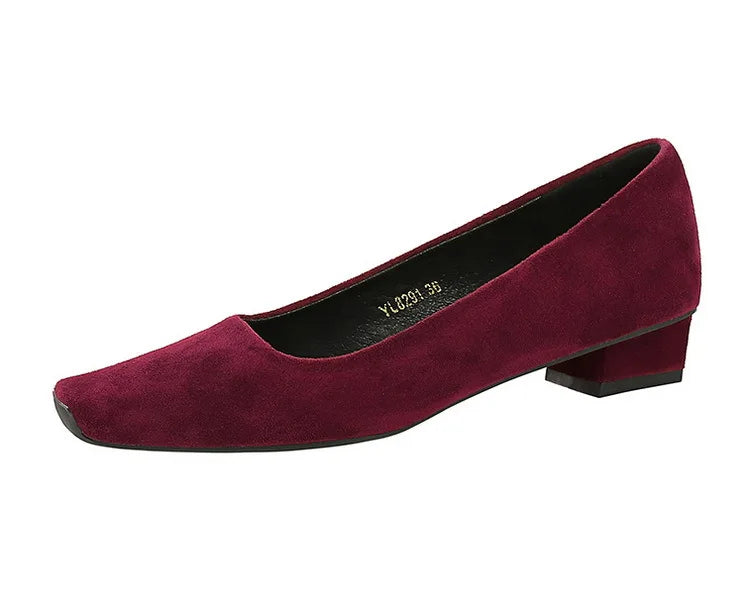 Women Fashion Style Quality Square Toe Low Heel Pumps Lady Prom Suede Shallow Mouth Thick High OL Single Shoes