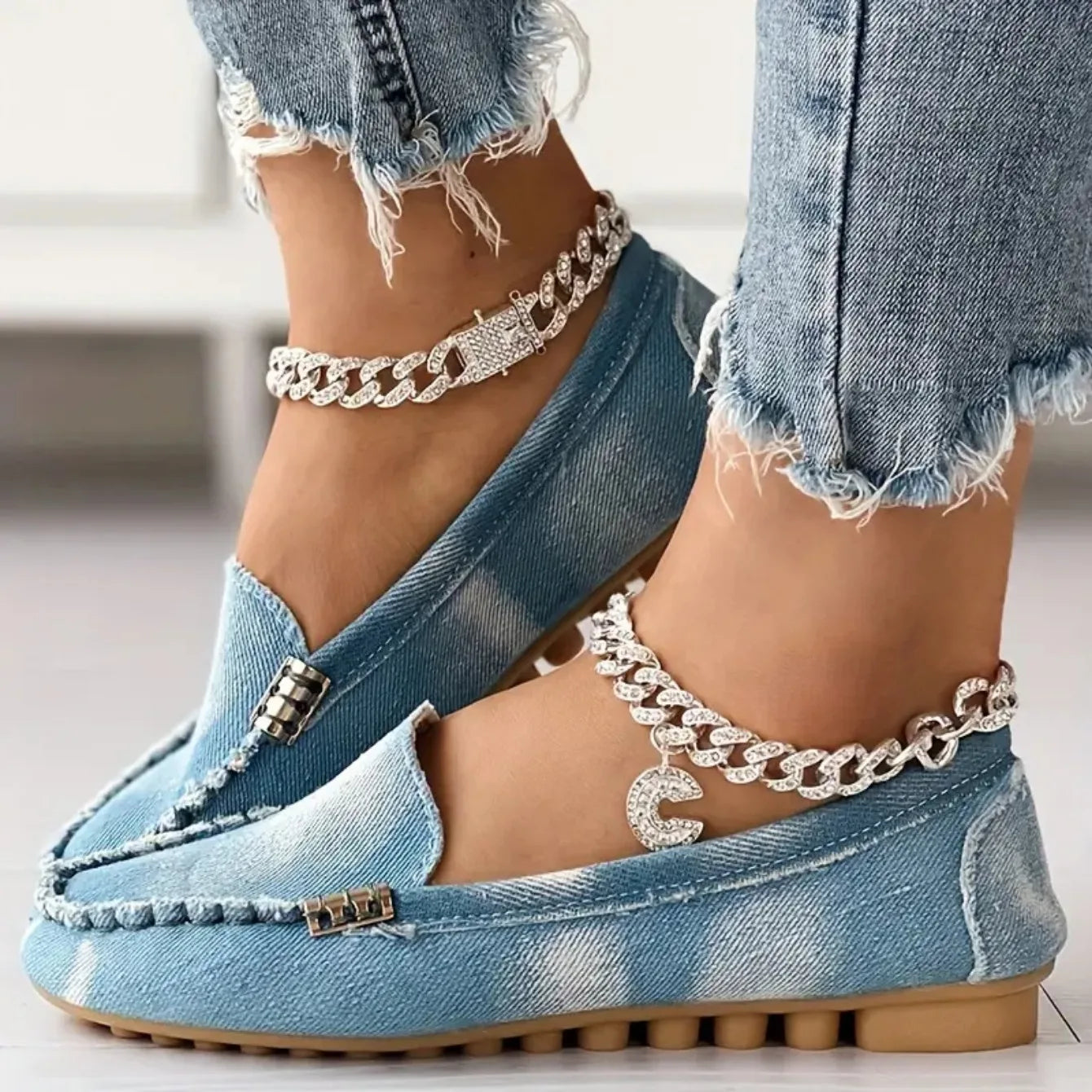 Women Flats Round Toe Thick Bottom Walking Flat Shoes Women New Casual Denim Shoes Spring Autumn Vintage Chunky Sneakers Women