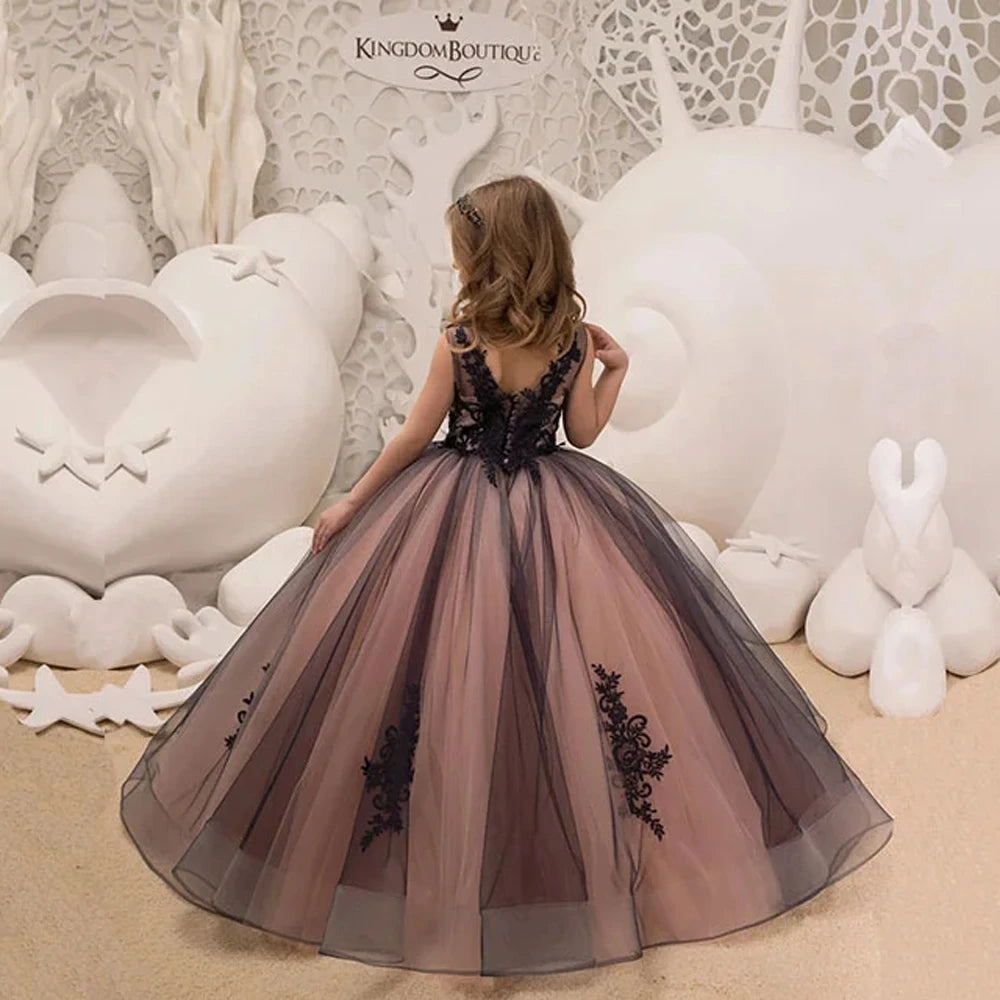 2024 Black Lace Flower Girl Dresses For Party Elegant Sleeveless Tulle V Neck Girls Pageant Princess Birthday Dress Natalia Home Fashion Natalia Home Fashion