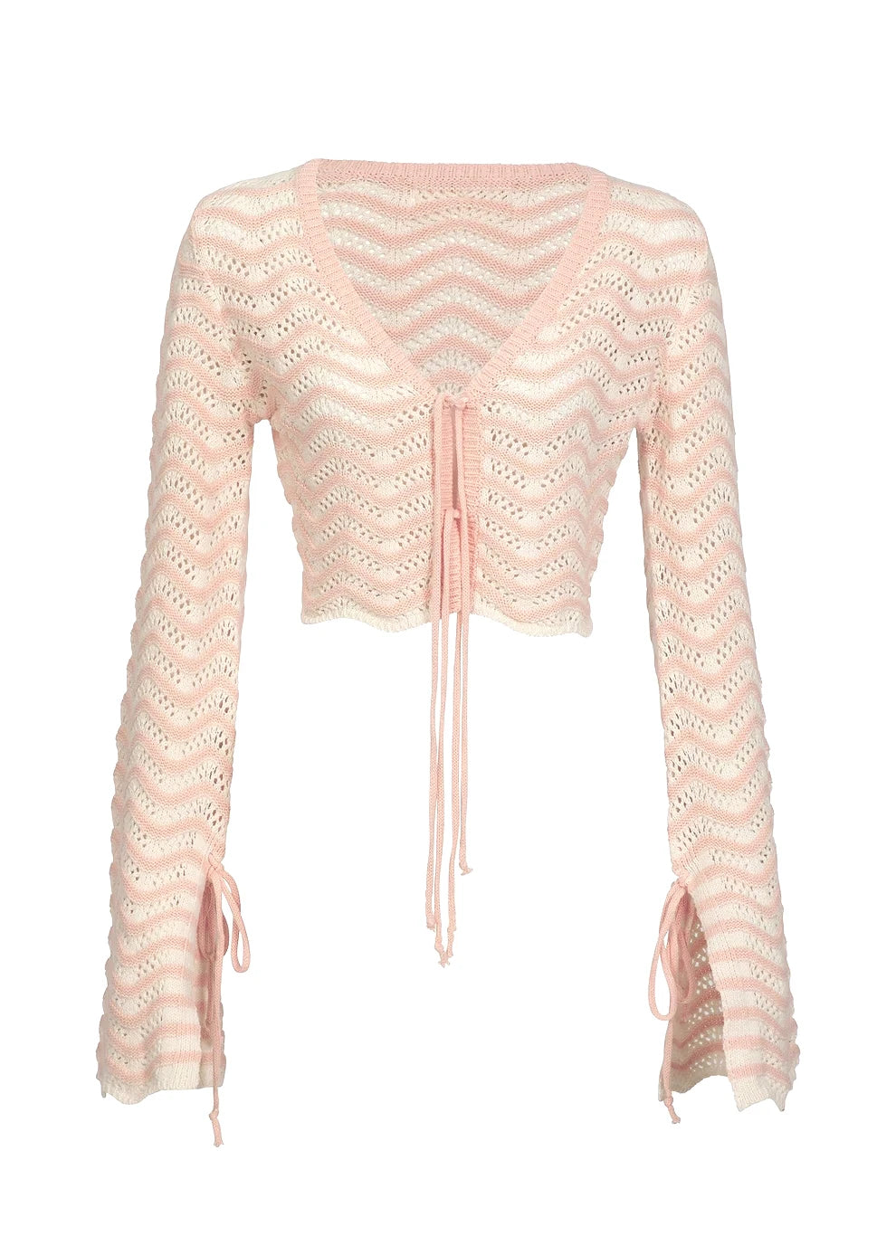 Sexy Knit V-neck Long Sleeve Lace-up Top Beach Half Skirt Two-piece Summer Women's Casual Outfit Swimsuit Cover Up Set