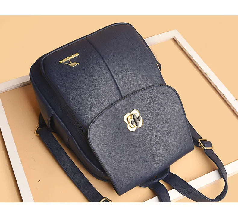 Soft Leather Dual-Shoulder Bag Student Backpack Travel Versatile Women's Bag
