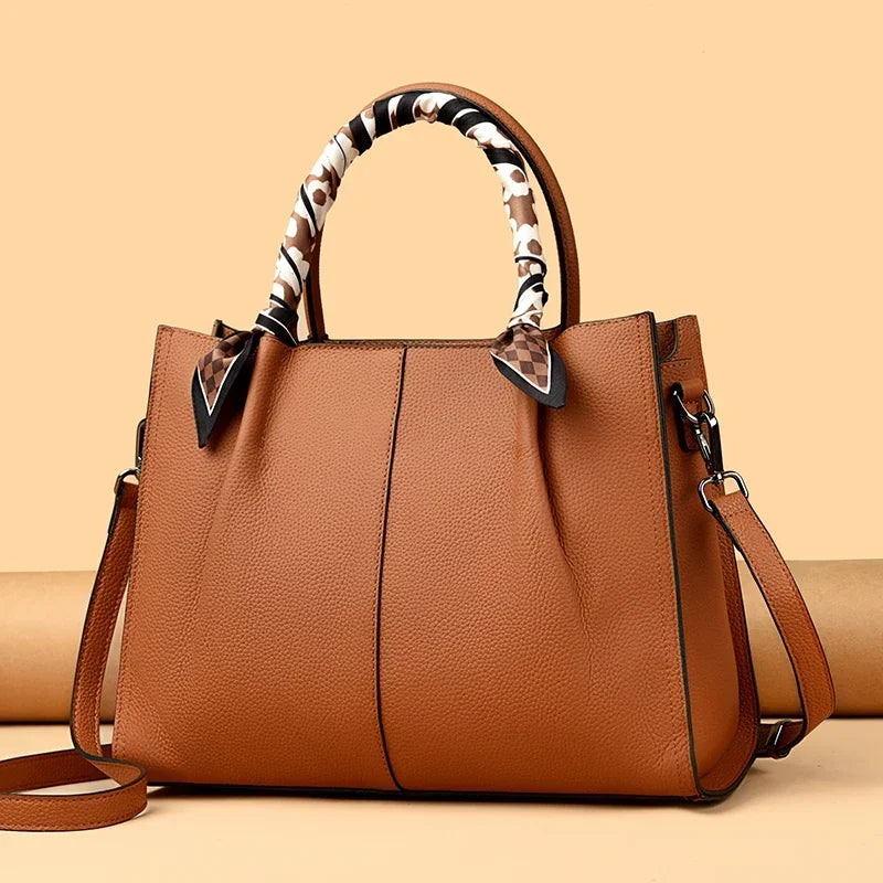 Genuine Leather Women Shoulder Crossbody Bag Large Capacity Soft Cowhide Handbag Ladies Tote Sac