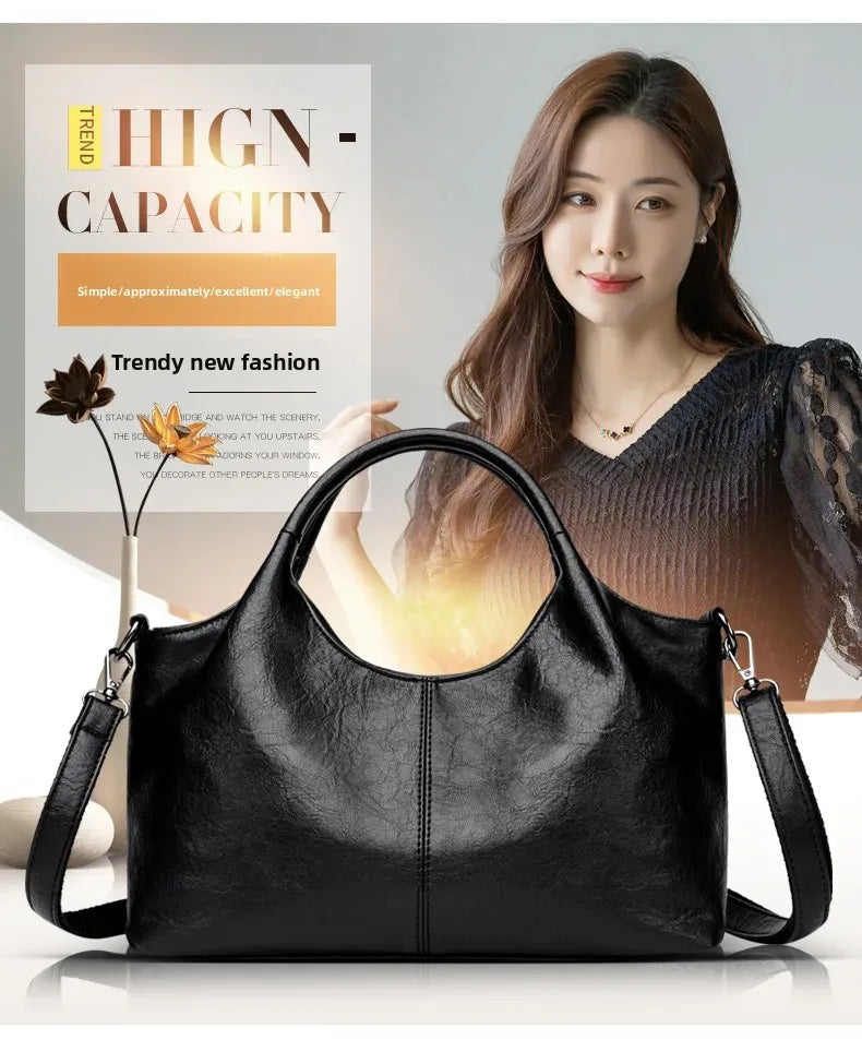 Fashionable Pure Color Basket Handbag Women's Commuter Bag Soft PU Leather Vintage Style Single Shoulder Bag with Internal Zipper
