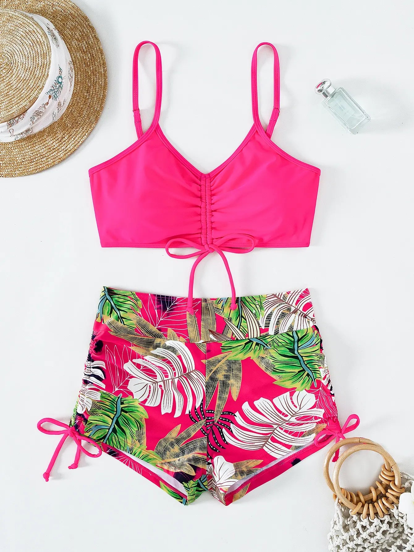 Tie Dye Bikini Drawstring Swimsuit Women High Waist Shorts Swimwear Female Padded Bathing Suit Swimming Beachwear Summer