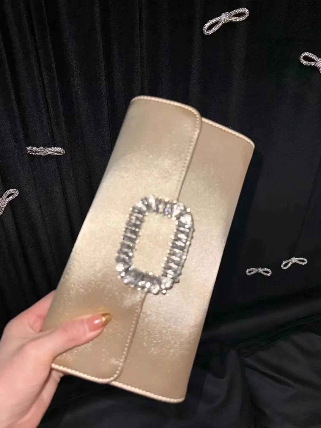 Luxury Satin Clutch Purse For Wedding Party Banquet Women's Handbag Crystal Shiny Rhinestone Diamond Evening Bag Shoulder Bag