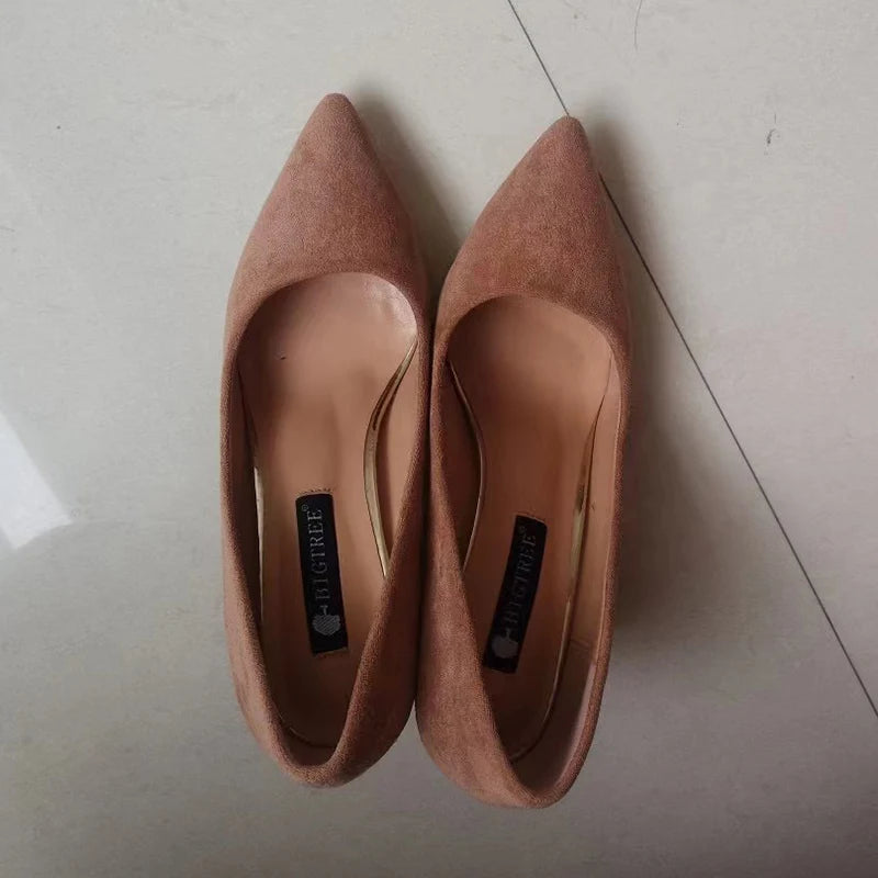 Summer Women 8.5cm High Heels Pumps Elegant Sweet Lady Wedding Block Square Middle Heels Flock Suede Nightclub Shoes