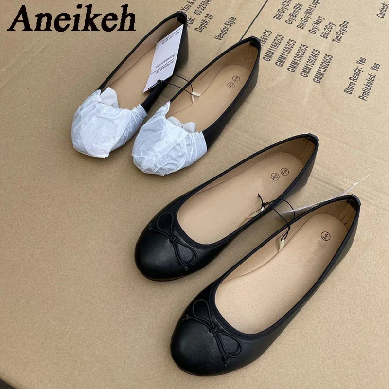 Fashion Flats Luxury Women Ballerinas Round Toe Bowtie Slip on Comfort Loafers Ladies Shoes