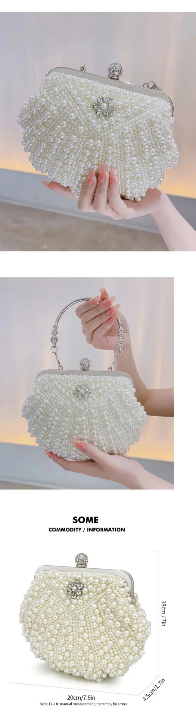 Pearl Handbag Women's Evening Dress Bag Ball Gown Diamond Clutch Bag Elegant Lady Purse