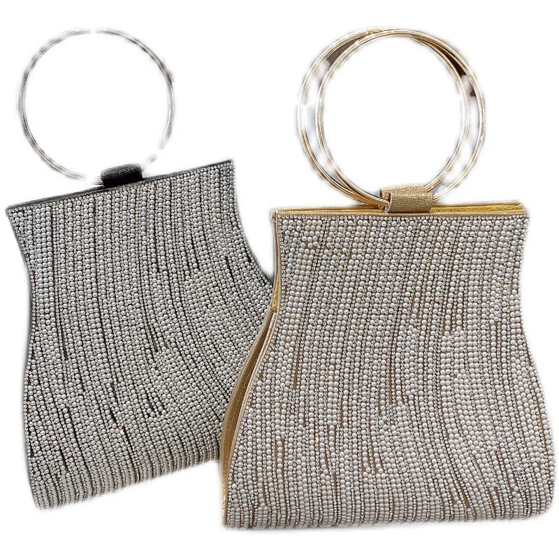 Fashionable Diamond Set Pearl Handbag, Banquet Single Shoulder Water Diamond Circular Cross Women's Handbag