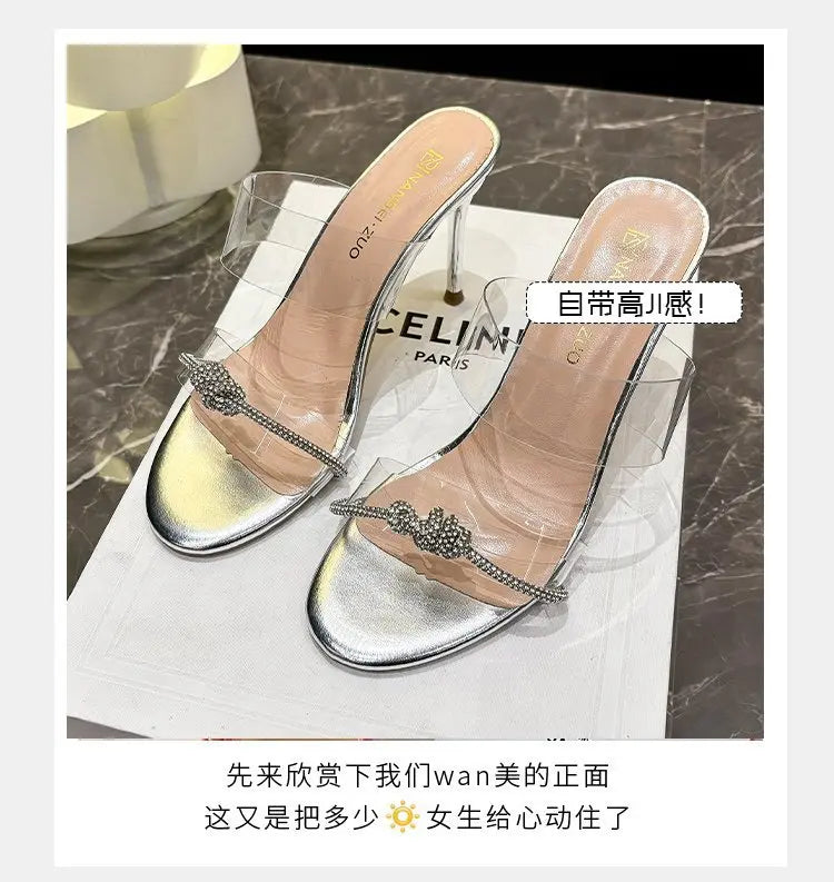 Women Sandals Sexy Crystal Gladiator Sandals Ankle Strap High Heels Hollow Out Party Shoes Closed Toe Stiletto Ladies Pumps