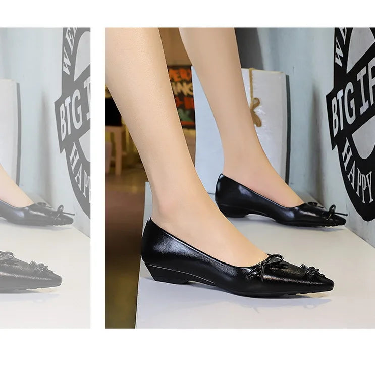 Pointed End Low Heeled Shoes Women Wedges Bowknot Low Heels Pumps Elegant Banquet Shoe Kitten Heels Ladies Shoes