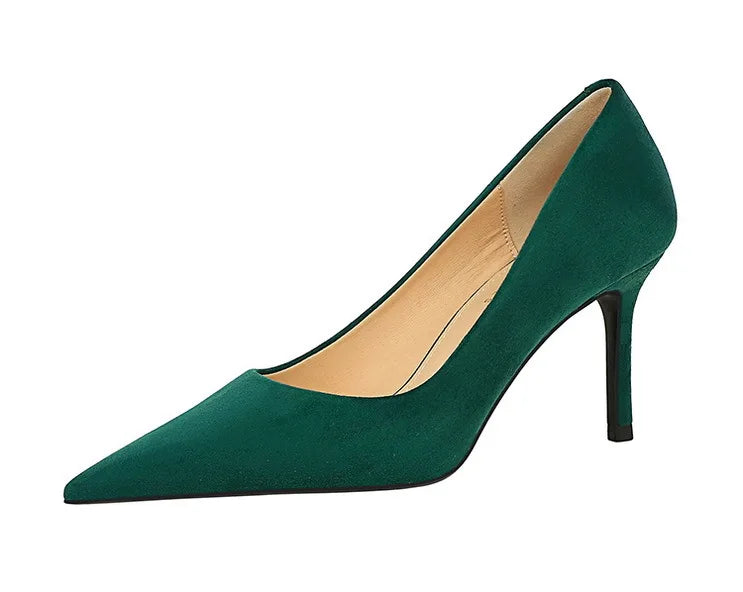 Suede Black Women Pumps High Heels Pointed Toe Women Heels 7Cm Ladies Shoes Office Shoes
