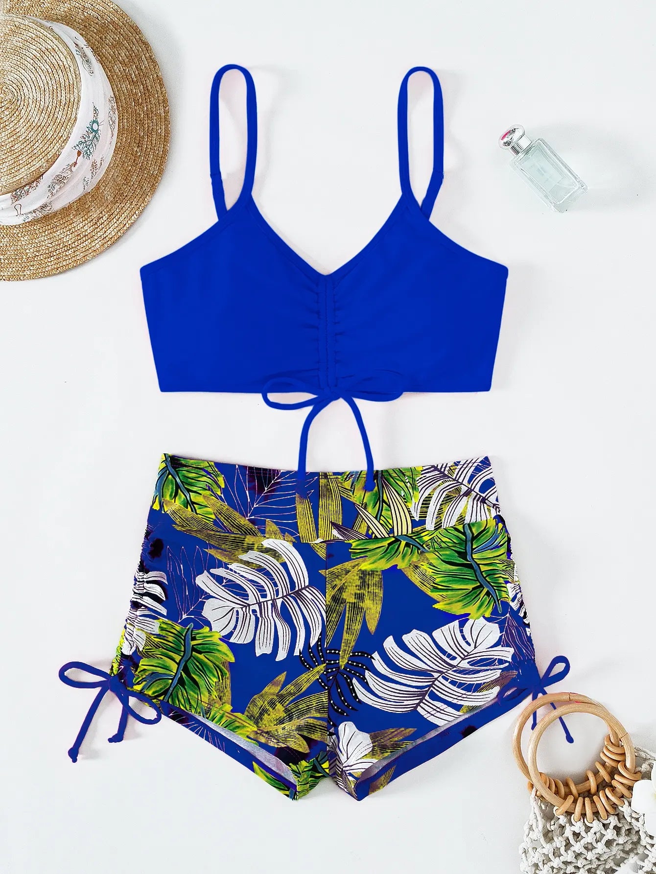 Tie Dye Bikini Drawstring Swimsuit Women High Waist Shorts Swimwear Female Padded Bathing Suit Swimming Beachwear Summer