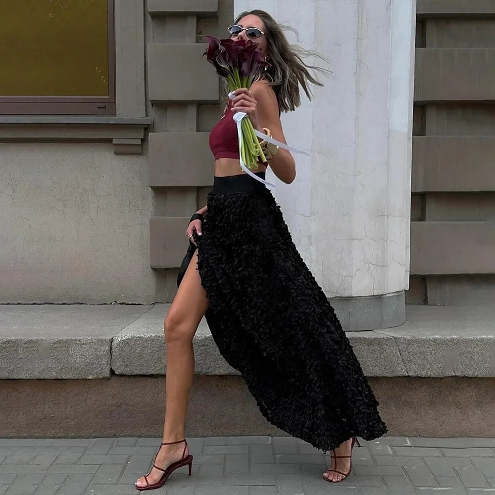 Original Light Luxury Evening Skirt Autumn Winter Women's Slim Fit Loose Warm Embroidered Petal Side Split Design Casual Skirt Natalia Home Fashion Natalia Home Fashion