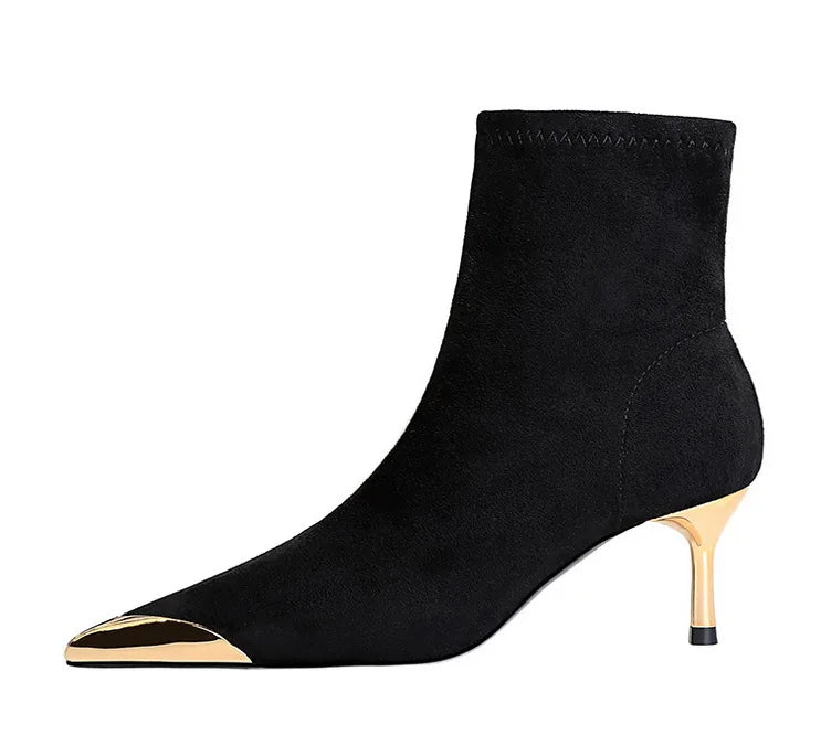 High Heels Women Ankle Boots Sexy Pointed Toe Leather Shoes Women Party Boots Dress Chelsea Boots