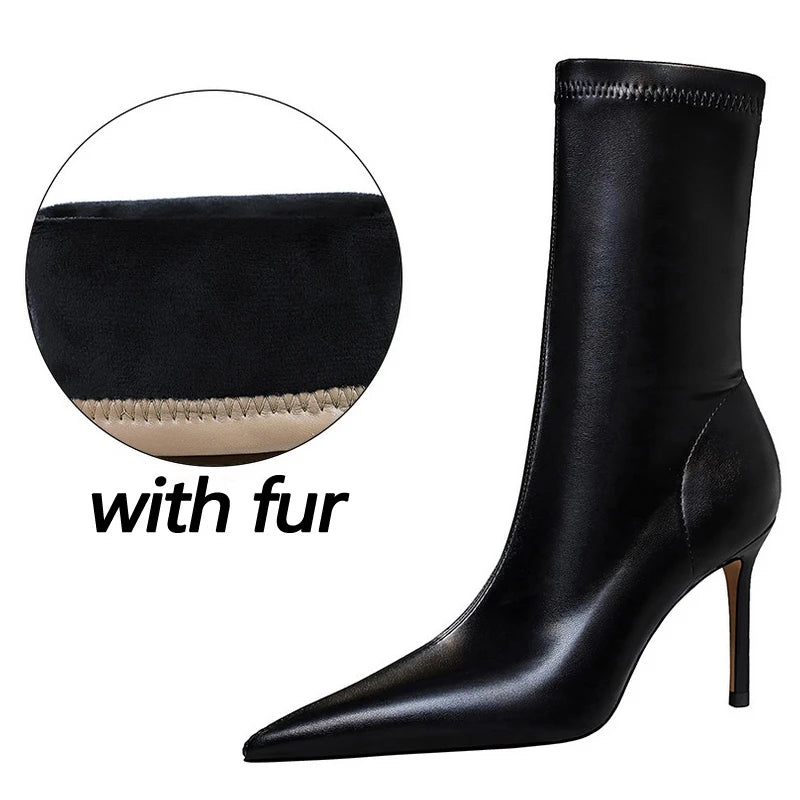 Leather Boots Women Ankle Boots Autumn Winter Boots Women High Heels Short Boots Ladies Booties