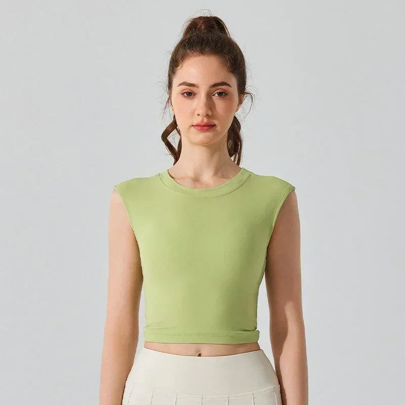 Sexy Backless Short-sleeved Summer Sports T-shirt Slim Waist Tank Top Fitness Vest with Fixed Chest Pad Yoga Clothes Natalia Home Fashion Green-XL Natalia Home Fashion