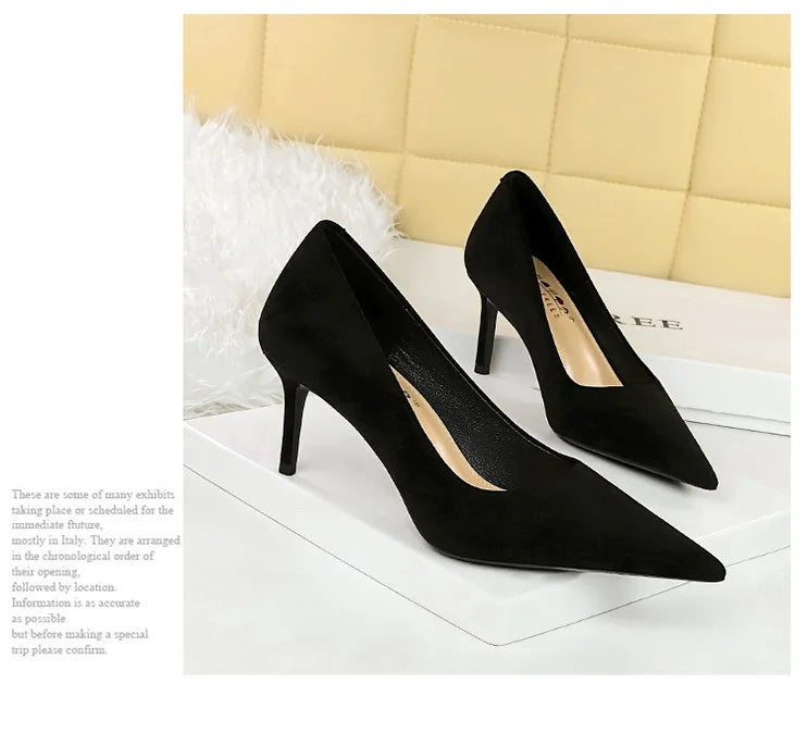 Suede Black Women Pumps High Heels Pointed Toe Women Heels 7Cm Ladies Shoes Office Shoes