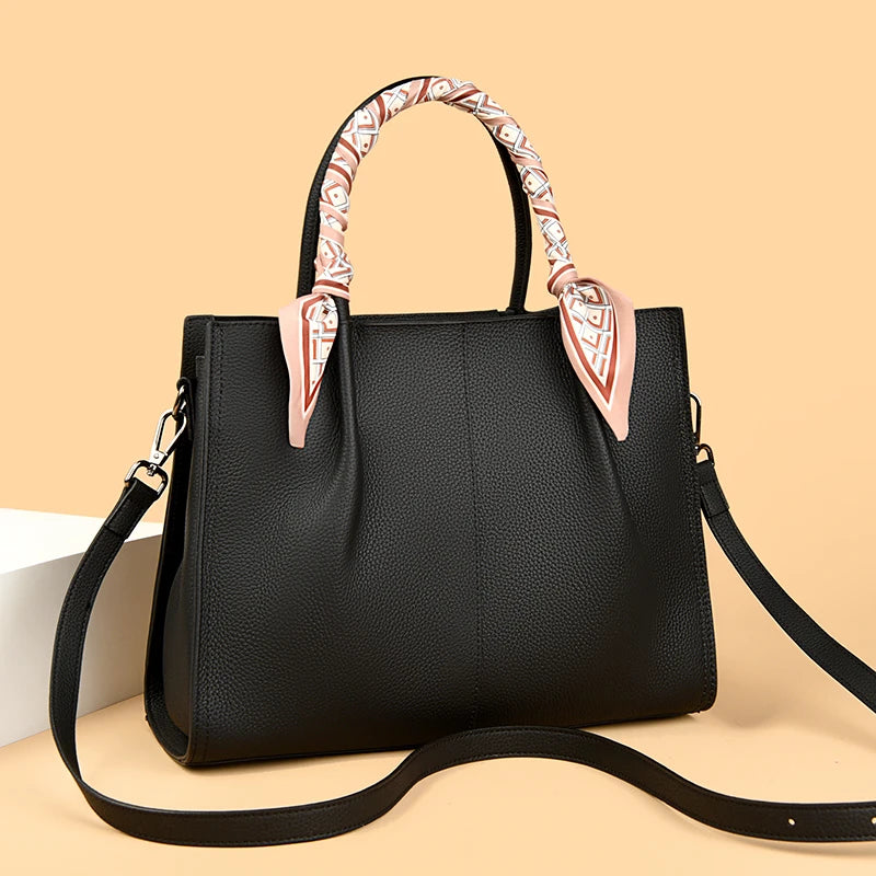 Genuine Leather Women Shoulder Crossbody Bag Large Capacity Soft Cowhide Handbag Ladies Tote Sac