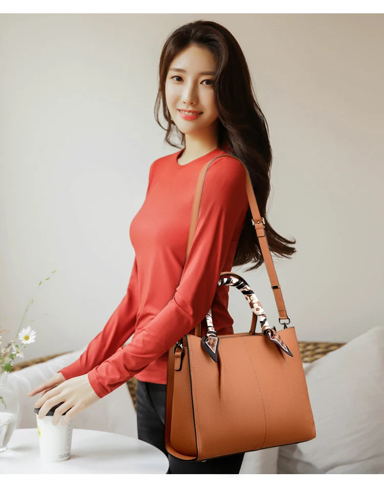 Genuine Leather Women Shoulder Crossbody Bag Large Capacity Soft Cowhide Handbag Ladies Tote Sac