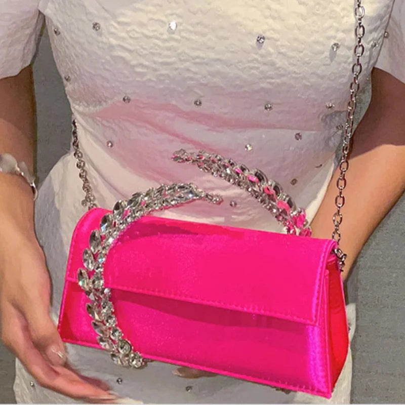 Luxury Diamond studded Banquet Bag Versatile Silk Satin Small Square Bag Luxury Sparkling Diamond Clutch Bag Crossbody Bag