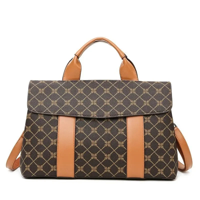 Large Capacity Ladies Handbag Fashion Woven Pattern Shoulder Bag Vintage Style Polyester Lining Soft PU Leather Material Commuter Bag