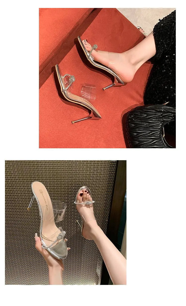 Women Sandals Sexy Crystal Gladiator Sandals Ankle Strap High Heels Hollow Out Party Shoes Closed Toe Stiletto Ladies Pumps