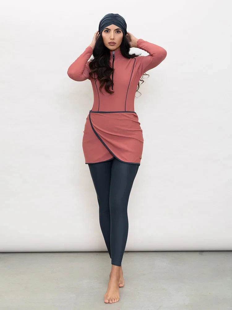 Muslim Swimwear Women Modest Patchwork Hijab Long Sleeves Sport Swimsuit 3pcs Islamic Burkinis Wear Bathing Suit