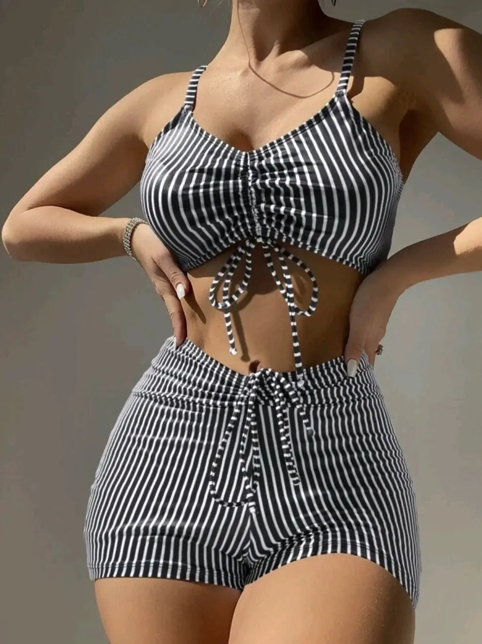 Tie Dye Bikini Drawstring Swimsuit Women High Waist Shorts Swimwear Female Padded Bathing Suit Swimming Beachwear Summer