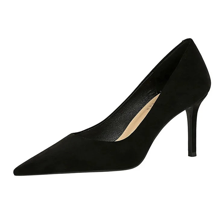 Suede Black Women Pumps High Heels Pointed Toe Women Heels 7Cm Ladies Shoes Office Shoes