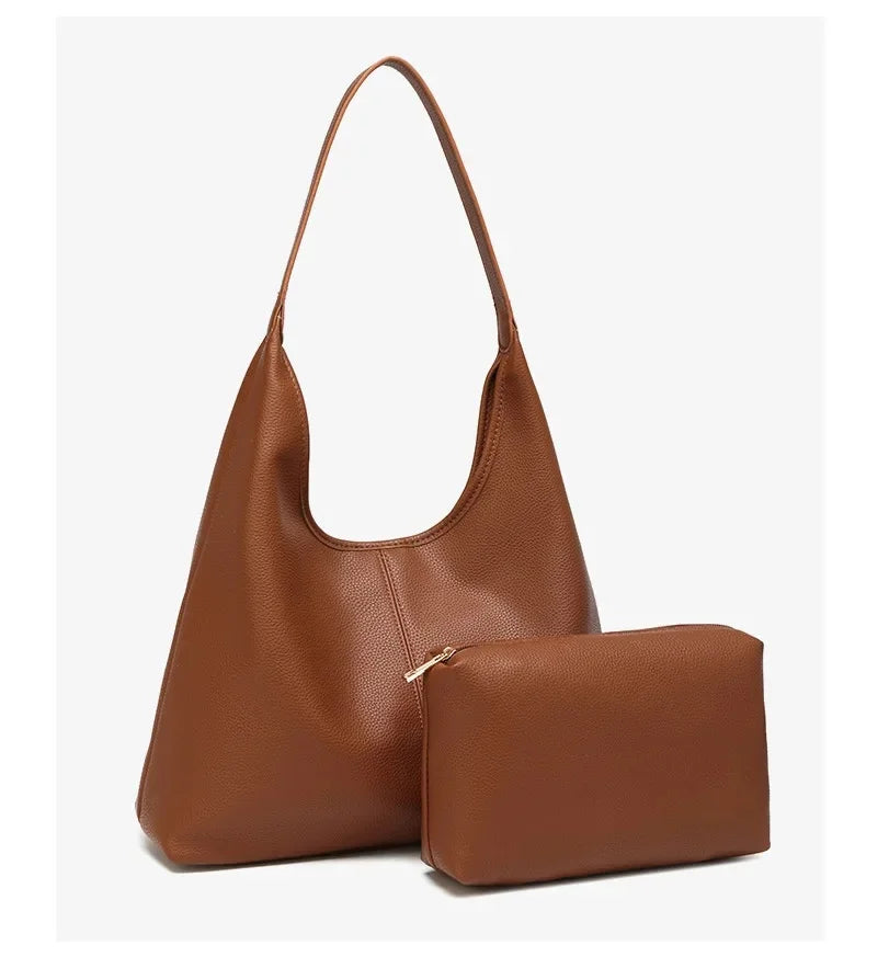 Retro Solid Color Large Capacity Women's Shoulder Bag Fashionable Versatile Niche Tote Bag Underarm Single Shoulder