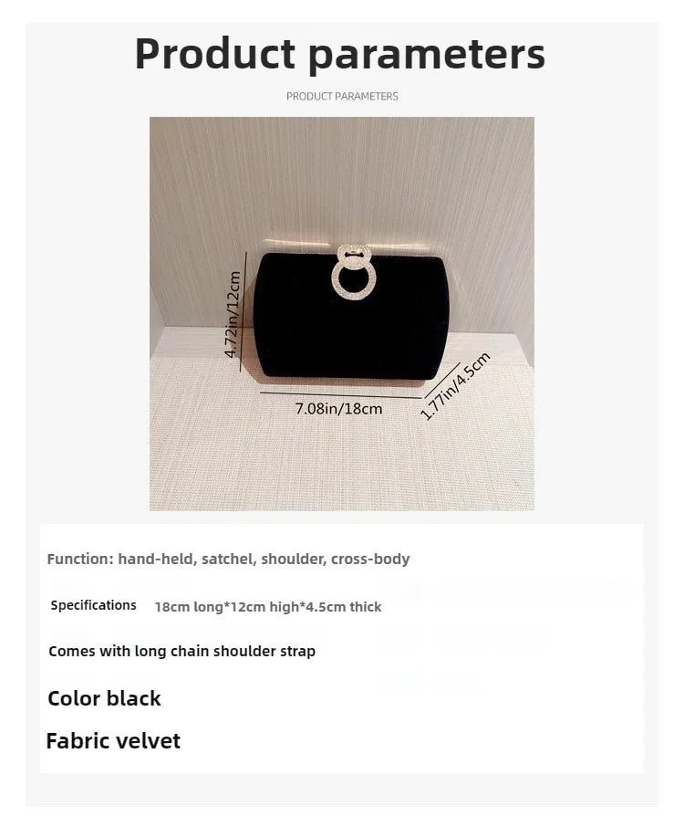 Ladies Velvet Box Dinner Bag Sparkly Rhinestone Decoration Banquet Bag Clutch Evening Dress Bag Party
