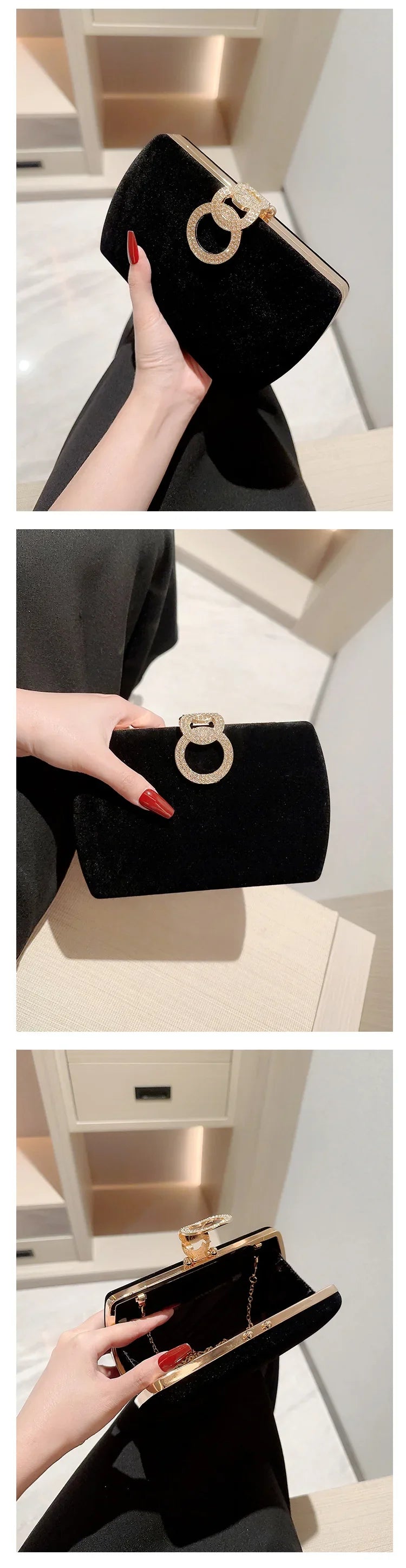 Ladies Velvet Box Dinner Bag Sparkly Rhinestone Decoration Banquet Bag Clutch Evening Dress Bag Party