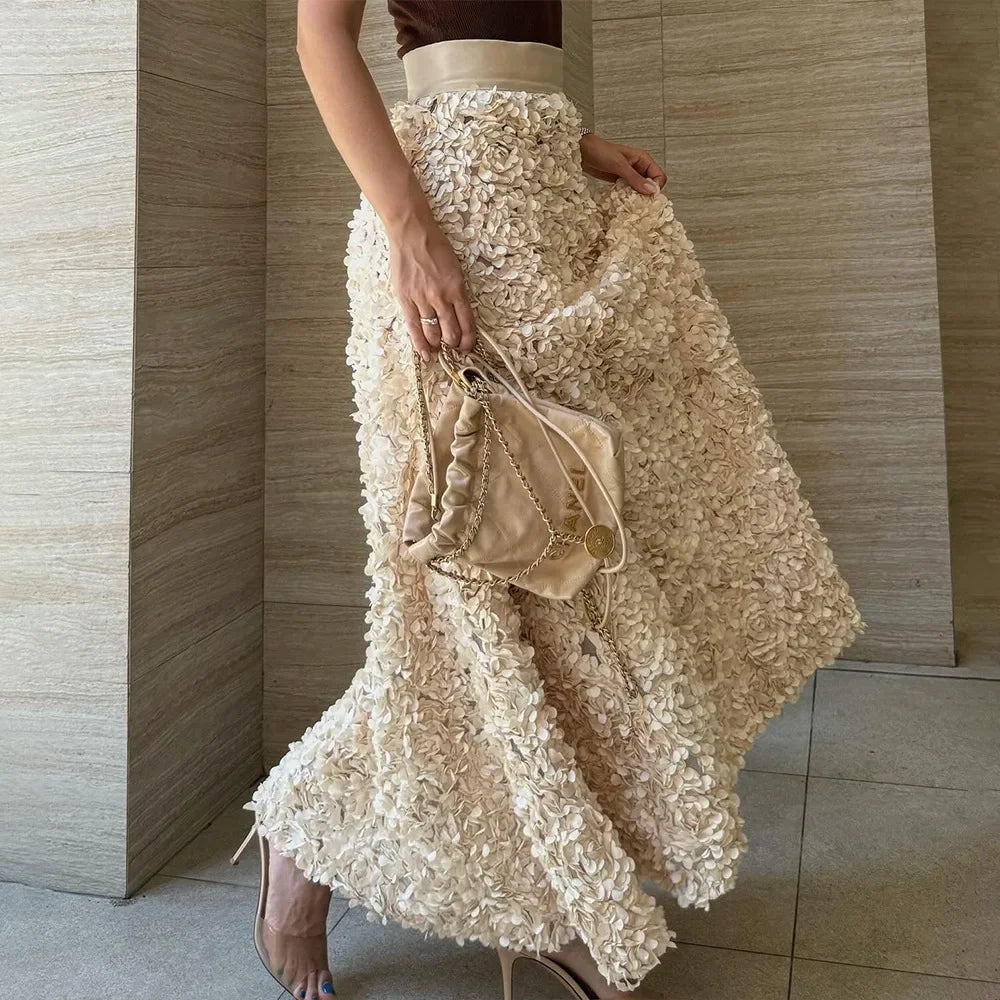 Original Light Luxury Evening Skirt Autumn Winter Women's Slim Fit Loose Warm Embroidered Petal Side Split Design Casual Skirt Natalia Home Fashion Natalia Home Fashion